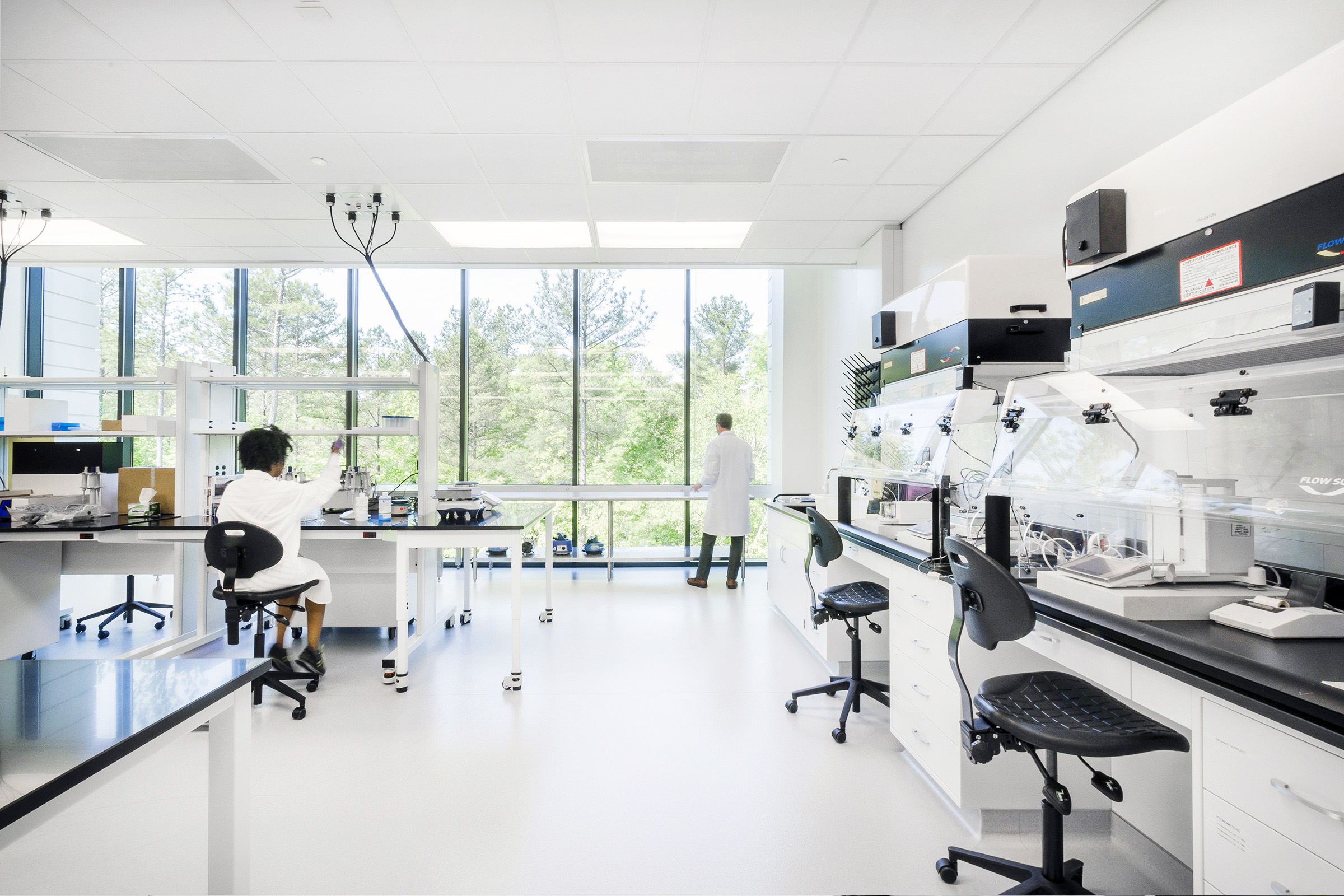 Clean premium modern electrical engineering lab environment with analytical instrumentation space